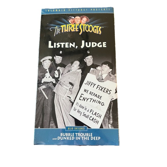 Columbia Pictures Other - The Three Stooges Listen Judge VHS 1996 Sealed New Bubble Trouble Dunked in Deep